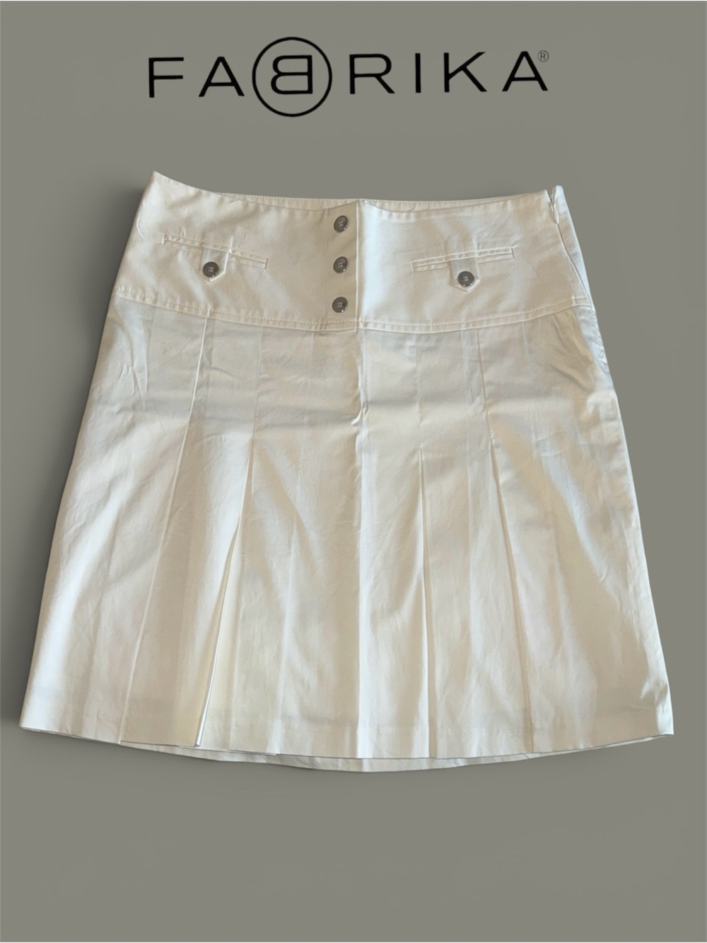 FABRIKA Ivory White High-waisted Pleated A-Line Skirt 100% Cotton - Picture 4 of 8